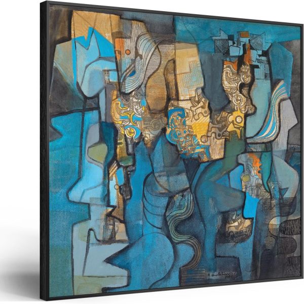 Large Framed Navy Blue Modern Abstract Wall Art for Living Room, Canvas Paintings Artwork for Walls, Minimalist Blue Art Prints Pictures for Hallway, Bedroom, Office Wall Decor -30x30 Inch - Image 9