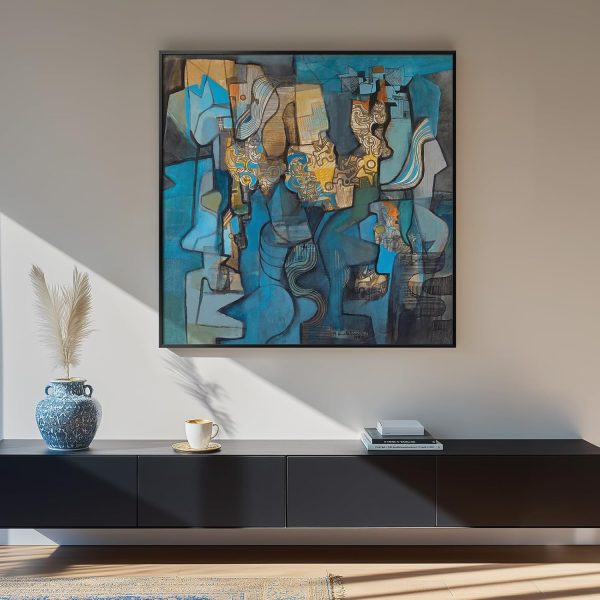 Large Framed Navy Blue Modern Abstract Wall Art for Living Room, Canvas Paintings Artwork for Walls, Minimalist Blue Art Prints Pictures for Hallway, Bedroom, Office Wall Decor -30x30 Inch - Image 10