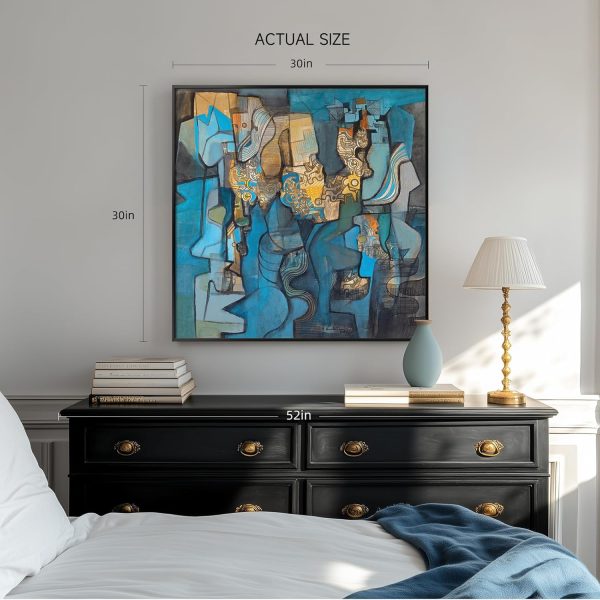 Large Framed Navy Blue Modern Abstract Wall Art for Living Room, Canvas Paintings Artwork for Walls, Minimalist Blue Art Prints Pictures for Hallway, Bedroom, Office Wall Decor -30x30 Inch - Image 11