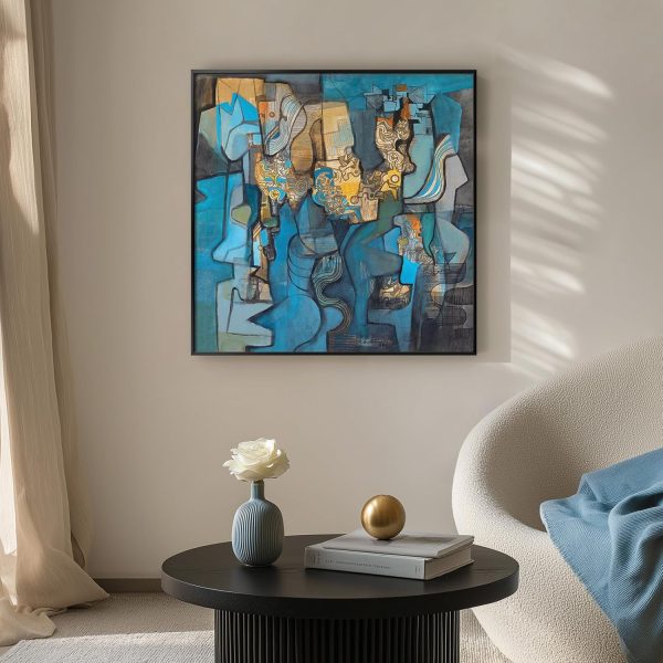Large Framed Navy Blue Modern Abstract Wall Art for Living Room, Canvas Paintings Artwork for Walls, Minimalist Blue Art Prints Pictures for Hallway, Bedroom, Office Wall Decor -30x30 Inch - Image 13