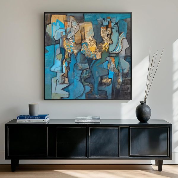Large Framed Navy Blue Modern Abstract Wall Art for Living Room, Canvas Paintings Artwork for Walls, Minimalist Blue Art Prints Pictures for Hallway, Bedroom, Office Wall Decor -30x30 Inch - Image 29