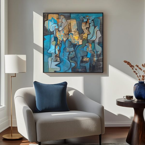 Large Framed Navy Blue Modern Abstract Wall Art for Living Room, Canvas Paintings Artwork for Walls, Minimalist Blue Art Prints Pictures for Hallway, Bedroom, Office Wall Decor -30x30 Inch - Image 31