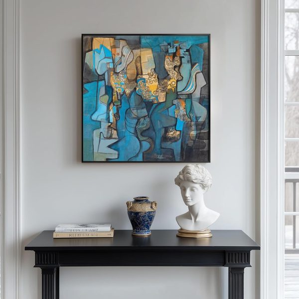 Large Framed Navy Blue Modern Abstract Wall Art for Living Room, Canvas Paintings Artwork for Walls, Minimalist Blue Art Prints Pictures for Hallway, Bedroom, Office Wall Decor -30x30 Inch - Image 32