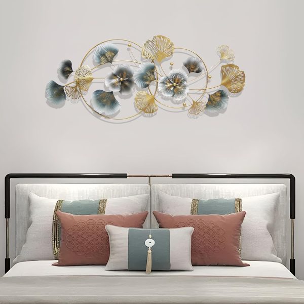 QXSXKJ 3D Metal Wall Decor with Silent Clocks, Retro Gold Metal Wall Art Ginkgo Decor,Battery Powered H and V Adjustable Clock Décor, Large Decorations Art For Livingroom Bedroom Kitchen - Image 10