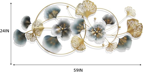 QXSXKJ 3D Metal Wall Decor with Silent Clocks, Retro Gold Metal Wall Art Ginkgo Decor,Battery Powered H and V Adjustable Clock Décor, Large Decorations Art For Livingroom Bedroom Kitchen - Image 12