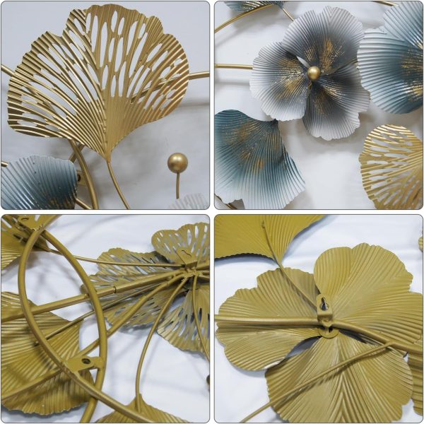 QXSXKJ 3D Metal Wall Decor with Silent Clocks, Retro Gold Metal Wall Art Ginkgo Decor,Battery Powered H and V Adjustable Clock Décor, Large Decorations Art For Livingroom Bedroom Kitchen - Image 13