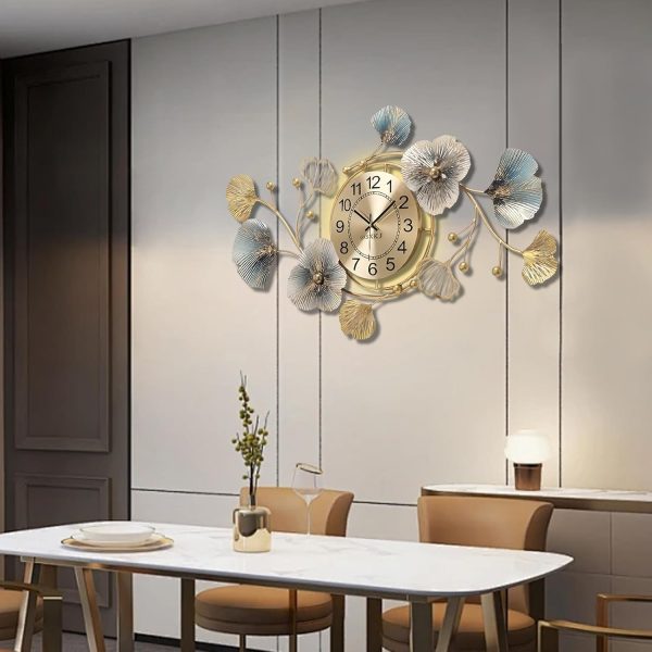 QXSXKJ 3D Metal Wall Decor with Silent Clocks, Retro Gold Metal Wall Art Ginkgo Decor,Battery Powered H and V Adjustable Clock Décor, Large Decorations Art For Livingroom Bedroom Kitchen - Image 15