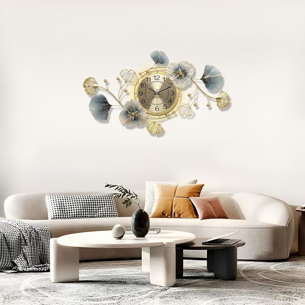 QXSXKJ 3D Metal Wall Decor with Silent Clocks, Retro Gold Metal Wall Art Ginkgo Decor,Battery Powered H and V Adjustable Clock Décor, Large Decorations Art For Livingroom Bedroom Kitchen - Image 16