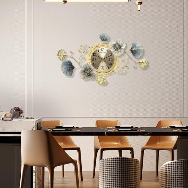QXSXKJ 3D Metal Wall Decor with Silent Clocks, Retro Gold Metal Wall Art Ginkgo Decor,Battery Powered H and V Adjustable Clock Décor, Large Decorations Art For Livingroom Bedroom Kitchen - Image 17