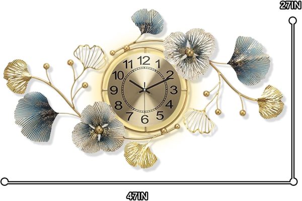 QXSXKJ 3D Metal Wall Decor with Silent Clocks, Retro Gold Metal Wall Art Ginkgo Decor,Battery Powered H and V Adjustable Clock Décor, Large Decorations Art For Livingroom Bedroom Kitchen - Image 18