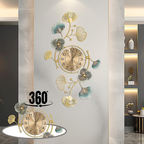 QXSXKJ 3D Metal Wall Decor with Silent Clocks, Retro Gold Metal Wall Art Ginkgo Decor,Battery Powered H and V Adjustable Clock Décor, Large Decorations Art For Livingroom Bedroom Kitchen - Image 19
