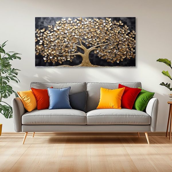 GAFSING Gold Tree of Life Wall Art for Living Room Office Golden Leaves Black Painting Prints Modern Canvas Artwork Family Bedroom Decor (16x32 Inches) - Image 7