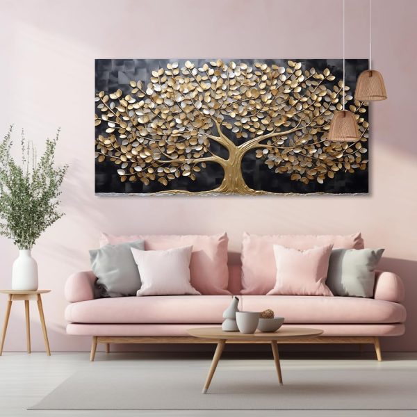 GAFSING Gold Tree of Life Wall Art for Living Room Office Golden Leaves Black Painting Prints Modern Canvas Artwork Family Bedroom Decor (16x32 Inches) - Image 8
