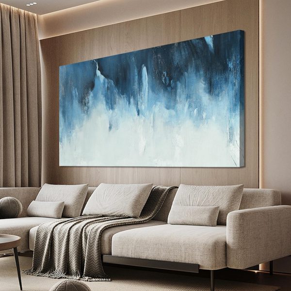 Canvas Wall Art Decor Modern Wall Art Decor Prints Gold Wall Art Pictures Wall Decor Blue Grey Misty Botanical Textured Artwork for Walls For Room Living Room Bedroom Office Wall Decor 20"X40" - Image 2