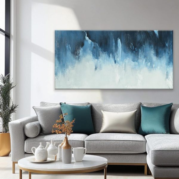 Canvas Wall Art Decor Modern Wall Art Decor Prints Gold Wall Art Pictures Wall Decor Blue Grey Misty Botanical Textured Artwork for Walls For Room Living Room Bedroom Office Wall Decor 20"X40" - Image 3