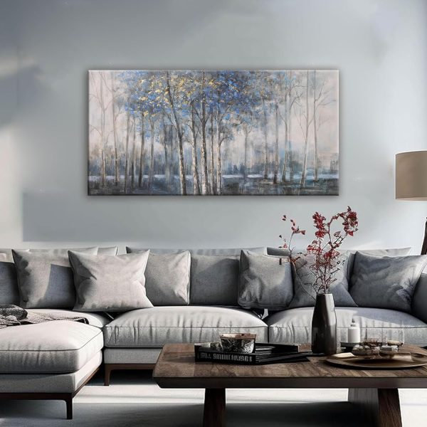 Canvas Wall Art Decor Modern Wall Art Decor Prints Gold Wall Art Pictures Wall Decor Blue Grey Misty Botanical Textured Artwork for Walls For Room Living Room Bedroom Office Wall Decor 20"X40" - Image 22