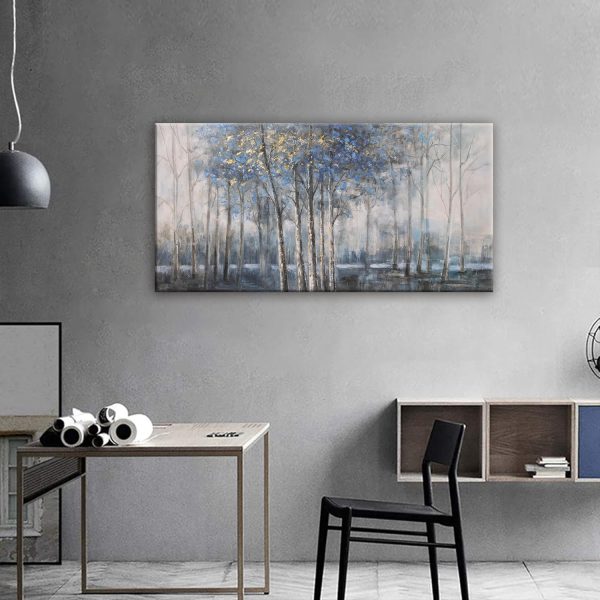 Canvas Wall Art Decor Modern Wall Art Decor Prints Gold Wall Art Pictures Wall Decor Blue Grey Misty Botanical Textured Artwork for Walls For Room Living Room Bedroom Office Wall Decor 20"X40" - Image 24