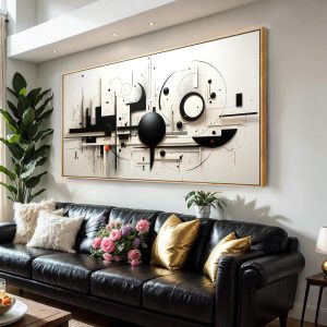 Abstract Wall Art Black and White Modern Artwork Geometric Line Art Canvas Painting Wall Decor for Living Room Bedroom Dining Room Home Office Decor 20"x40" with Framed…