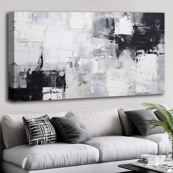 Abstract Wall Art Black and White Modern Artwork Geometric Line Art Canvas Painting Wall Decor for Living Room Bedroom Dining Room Home Office Decor 20"x40" with Framed… - Image 2