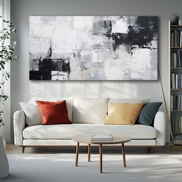 Abstract Wall Art Black and White Modern Artwork Geometric Line Art Canvas Painting Wall Decor for Living Room Bedroom Dining Room Home Office Decor 20"x40" with Framed… - Image 4