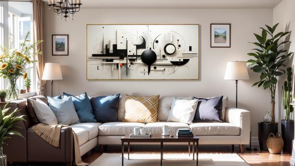 Abstract Wall Art Black and White Modern Artwork Geometric Line Art Canvas Painting Wall Decor for Living Room Bedroom Dining Room Home Office Decor 20"x40" with Framed… - Image 8