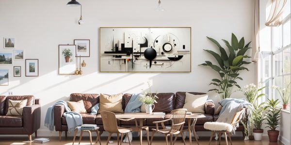 Abstract Wall Art Black and White Modern Artwork Geometric Line Art Canvas Painting Wall Decor for Living Room Bedroom Dining Room Home Office Decor 20"x40" with Framed… - Image 9