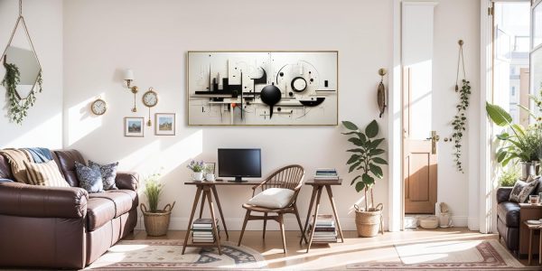 Abstract Wall Art Black and White Modern Artwork Geometric Line Art Canvas Painting Wall Decor for Living Room Bedroom Dining Room Home Office Decor 20"x40" with Framed… - Image 10