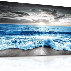 MHARTK66 Wall Art For Living Room Large Wall Decor For Office Modern Bedroom Wall Decor Blue Beach Sun Ocean Landscape Canvas Prints Wall Paintings Seascape Framed Pictures Artwork Home Decor 40x20