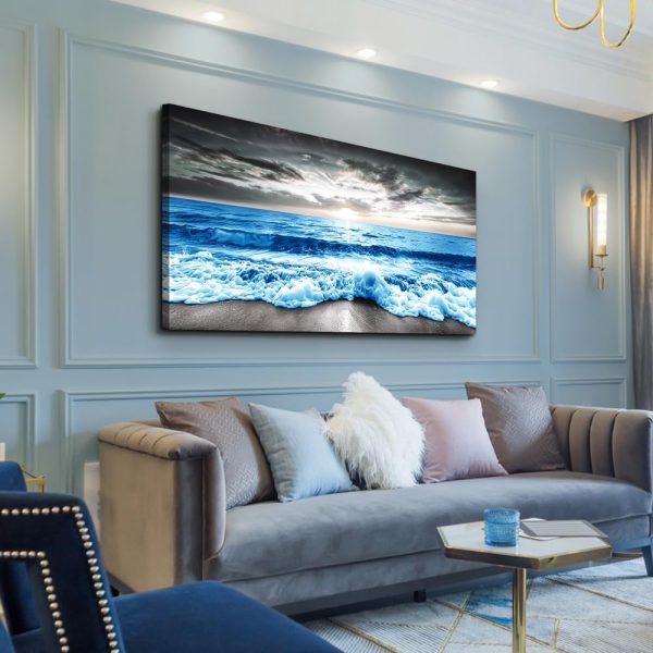 MHARTK66 Wall Art For Living Room Large Wall Decor For Office Modern Bedroom Wall Decor Blue Beach Sun Ocean Landscape Canvas Prints Wall Paintings Seascape Framed Pictures Artwork Home Decor 40x20 - Image 8