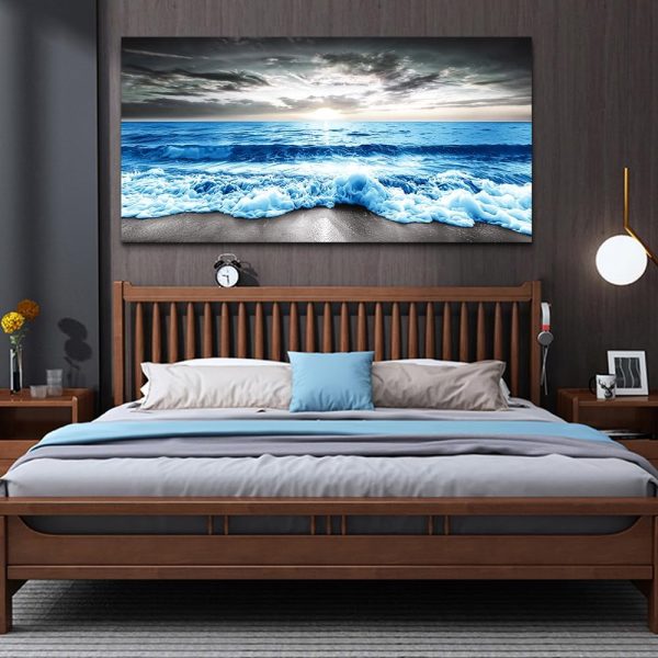 MHARTK66 Wall Art For Living Room Large Wall Decor For Office Modern Bedroom Wall Decor Blue Beach Sun Ocean Landscape Canvas Prints Wall Paintings Seascape Framed Pictures Artwork Home Decor 40x20 - Image 9