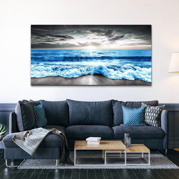 MHARTK66 Wall Art For Living Room Large Wall Decor For Office Modern Bedroom Wall Decor Blue Beach Sun Ocean Landscape Canvas Prints Wall Paintings Seascape Framed Pictures Artwork Home Decor 40x20 - Image 10
