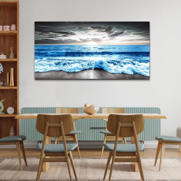 MHARTK66 Wall Art For Living Room Large Wall Decor For Office Modern Bedroom Wall Decor Blue Beach Sun Ocean Landscape Canvas Prints Wall Paintings Seascape Framed Pictures Artwork Home Decor 40x20 - Image 11