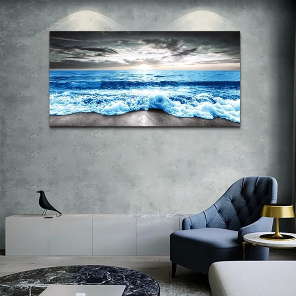 MHARTK66 Wall Art For Living Room Large Wall Decor For Office Modern Bedroom Wall Decor Blue Beach Sun Ocean Landscape Canvas Prints Wall Paintings Seascape Framed Pictures Artwork Home Decor 40x20 - Image 12