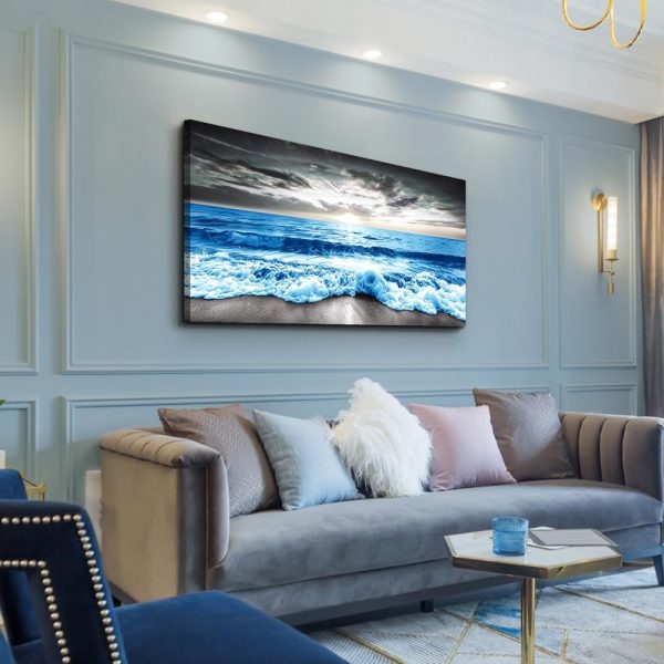 MHARTK66 Wall Art For Living Room Large Wall Decor For Office Modern Bedroom Wall Decor Blue Beach Sun Ocean Landscape Canvas Prints Wall Paintings Seascape Framed Pictures Artwork Home Decor 40x20 - Image 42