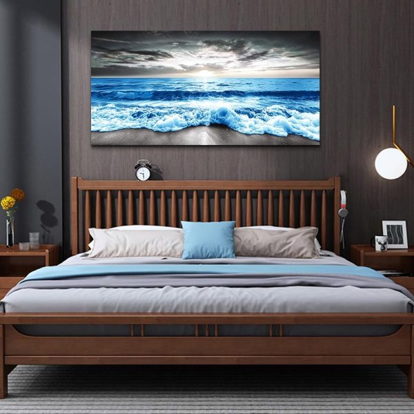 MHARTK66 Wall Art For Living Room Large Wall Decor For Office Modern Bedroom Wall Decor Blue Beach Sun Ocean Landscape Canvas Prints Wall Paintings Seascape Framed Pictures Artwork Home Decor 40x20 - Image 43