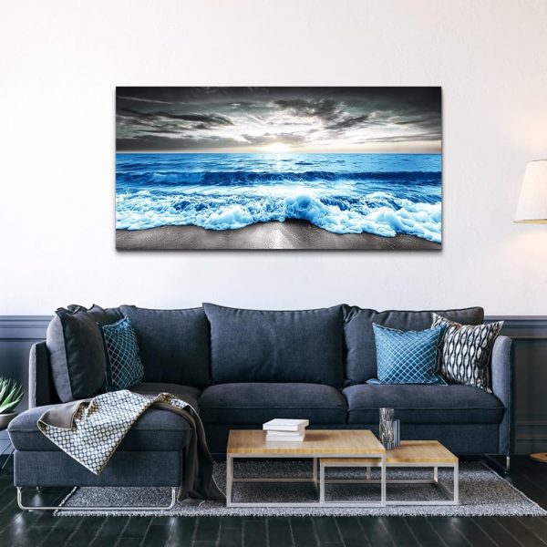 MHARTK66 Wall Art For Living Room Large Wall Decor For Office Modern Bedroom Wall Decor Blue Beach Sun Ocean Landscape Canvas Prints Wall Paintings Seascape Framed Pictures Artwork Home Decor 40x20 - Image 44