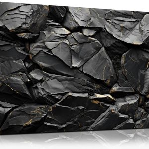 SKYRISE Abstract Black Stone with Golden Texture Wall Art for Living Room, Contemporary Canvas Art Wall Decor for Bathroom, Artwork for Office Bedroom Home Decoration, Size 40x20 Inches