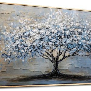 ERQINHUA Wall Art For Living Room Large Wall Decor Art For Office Abstract Wall Pictures Blue Grey Tree Wall Painting Framed Canvas Art Bedroom Decoration Farmhouse Home Decor Wood Framed 20"X40"